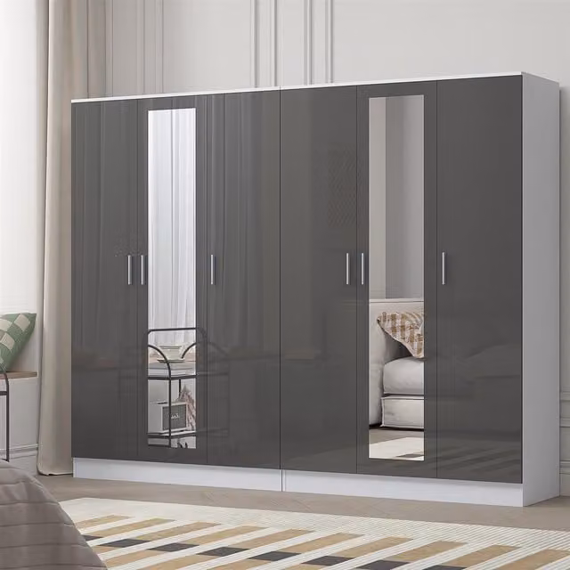 REFLECT Gloss Wardrobe Bundle with 3-Door Mirror in Grey and White