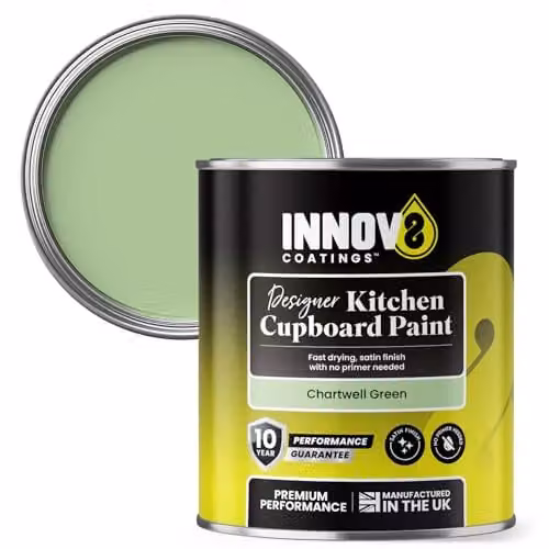 Innov8 Coatings Designer Kitchen Cupboard Paint in Chartwell Green, Satin Finish, 750 ml