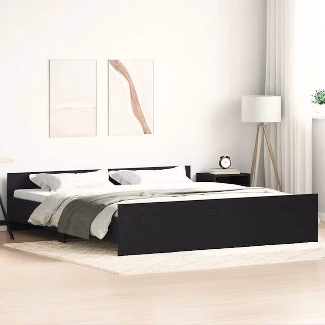 Berkfield Home Black Oak Bed Frame in Engineered Wood, 200 x 200 cm