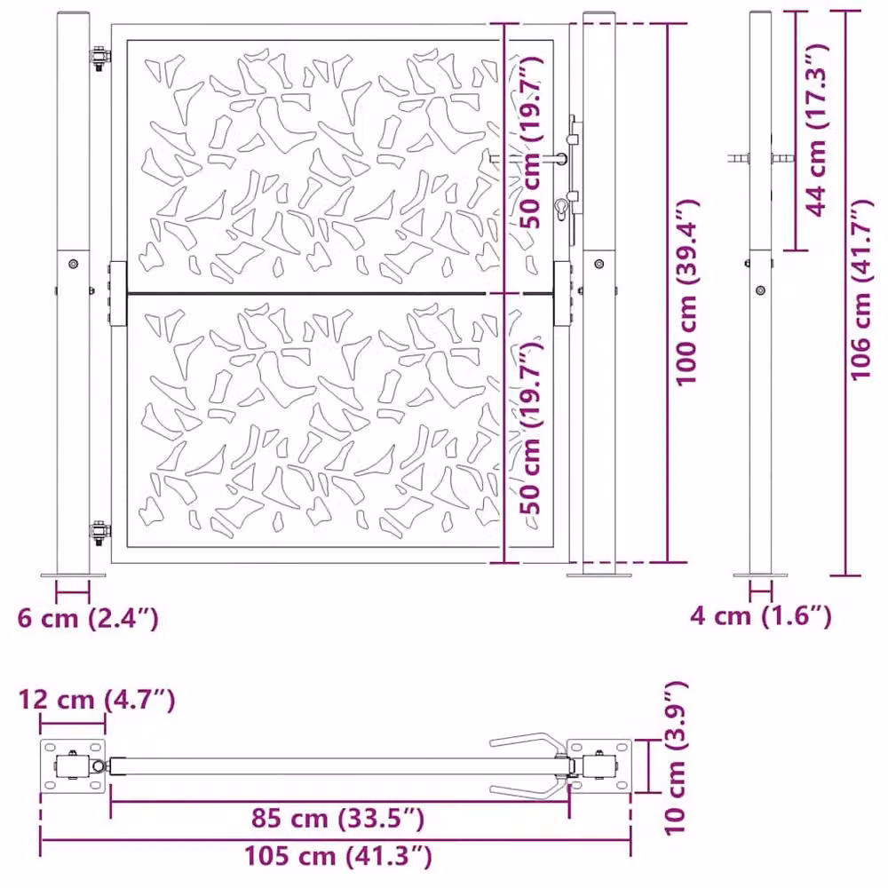 Berkfield Home Black Steel Leaf Design Garden Gate W: 105 cm, H: 106 cm – 7