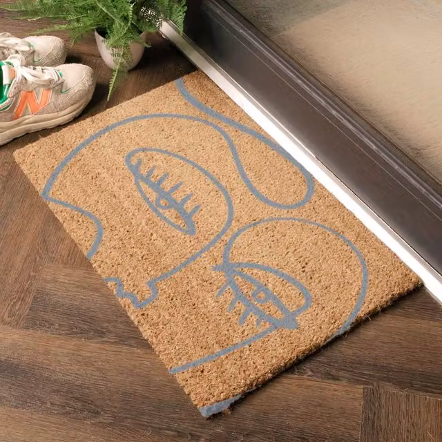 Artsy Mats Grey Abstract Line Art Eyes Doormat, W/D: 60 x 40 cm – 1