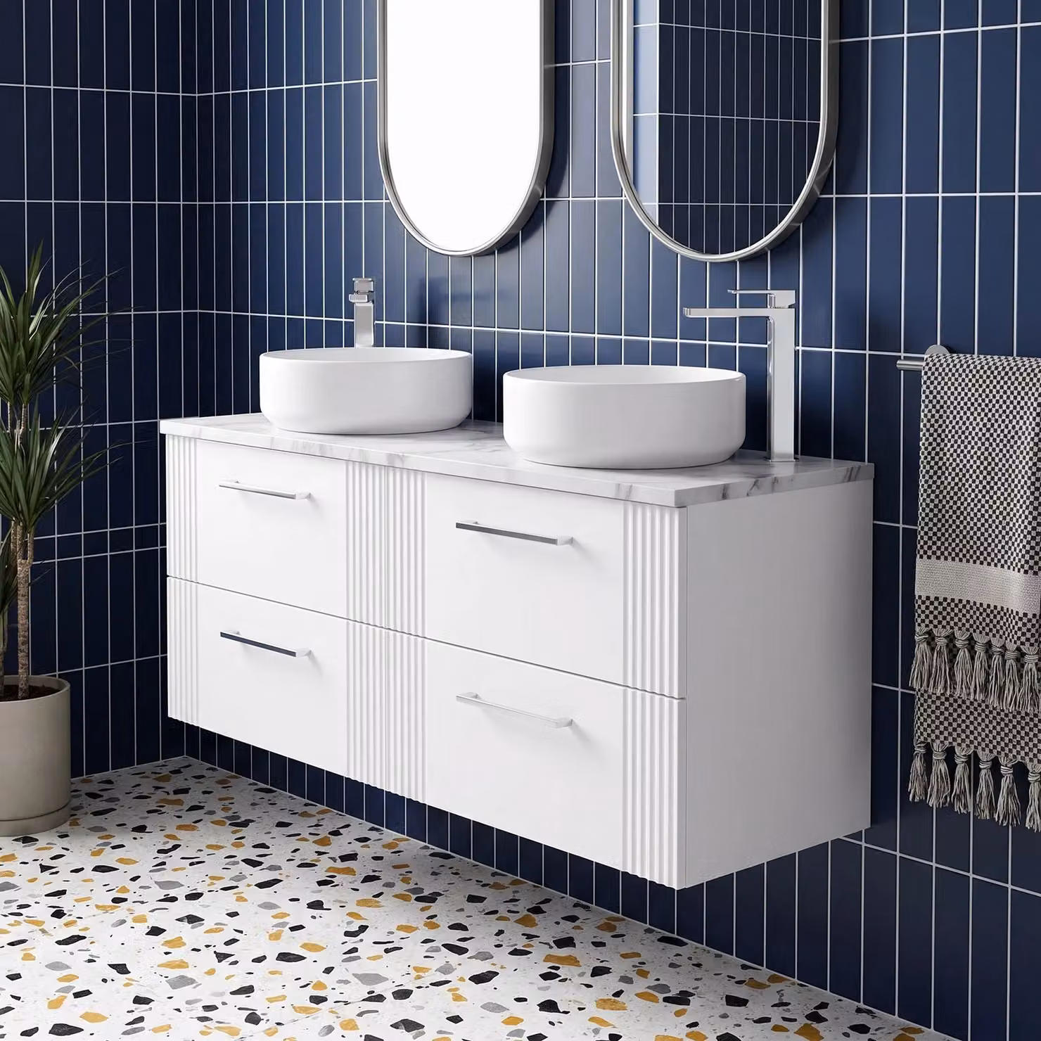 Balterley Wall Mounted 4 Drawer Bathroom Vanity Unit with Soft Close Doors and Worktop, White, W/D/H: 120.0 x 45.5 x 54.5 cm – 2