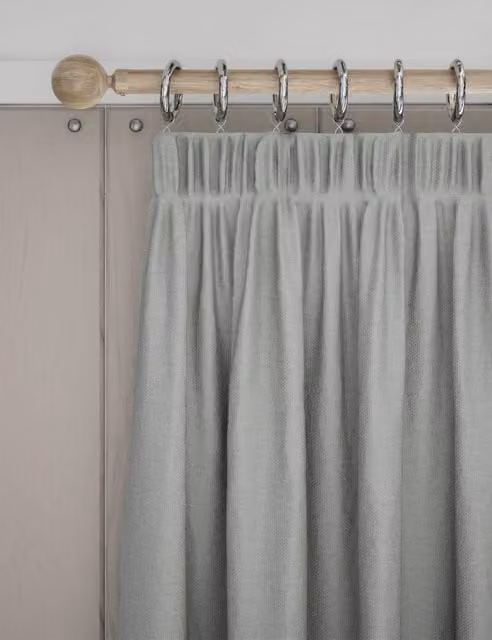 M&S Grey Brushed Pencil Pleat Blackout Thermal Curtains