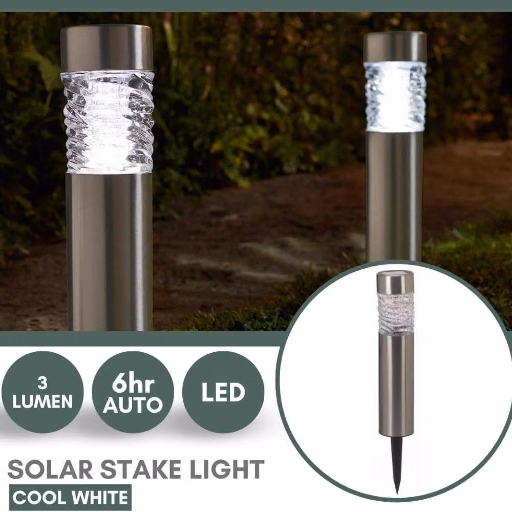 Marco Paul 4-Piece Solar Bollard Stake Garden Lights in Metallic Silver – 4