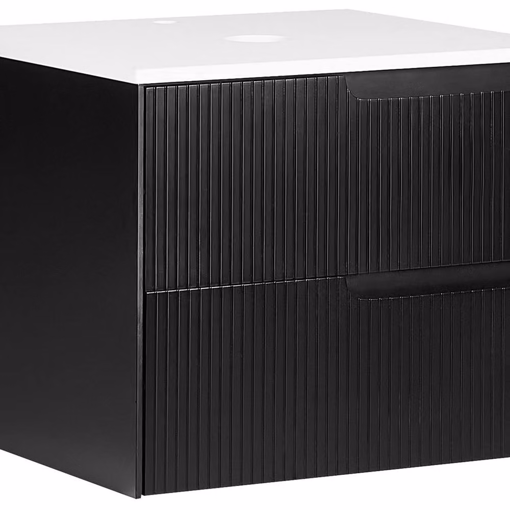 Wyld and Coco Black MDF Wall-Mounted Cabinet with Fluted Front, W: 60.0 cm, D: 48.0 cm, H: 52.0 cm – 2