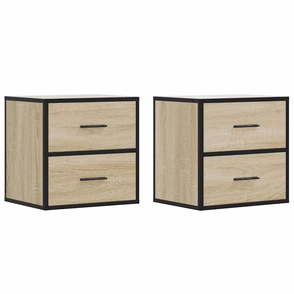 Berkfield Home Wall-mounted Bedside Cabinets, 2 Pack, Sonoma Oak, Brown, W: 40 cm, D: 31 cm, H: 39.5 cm – 2