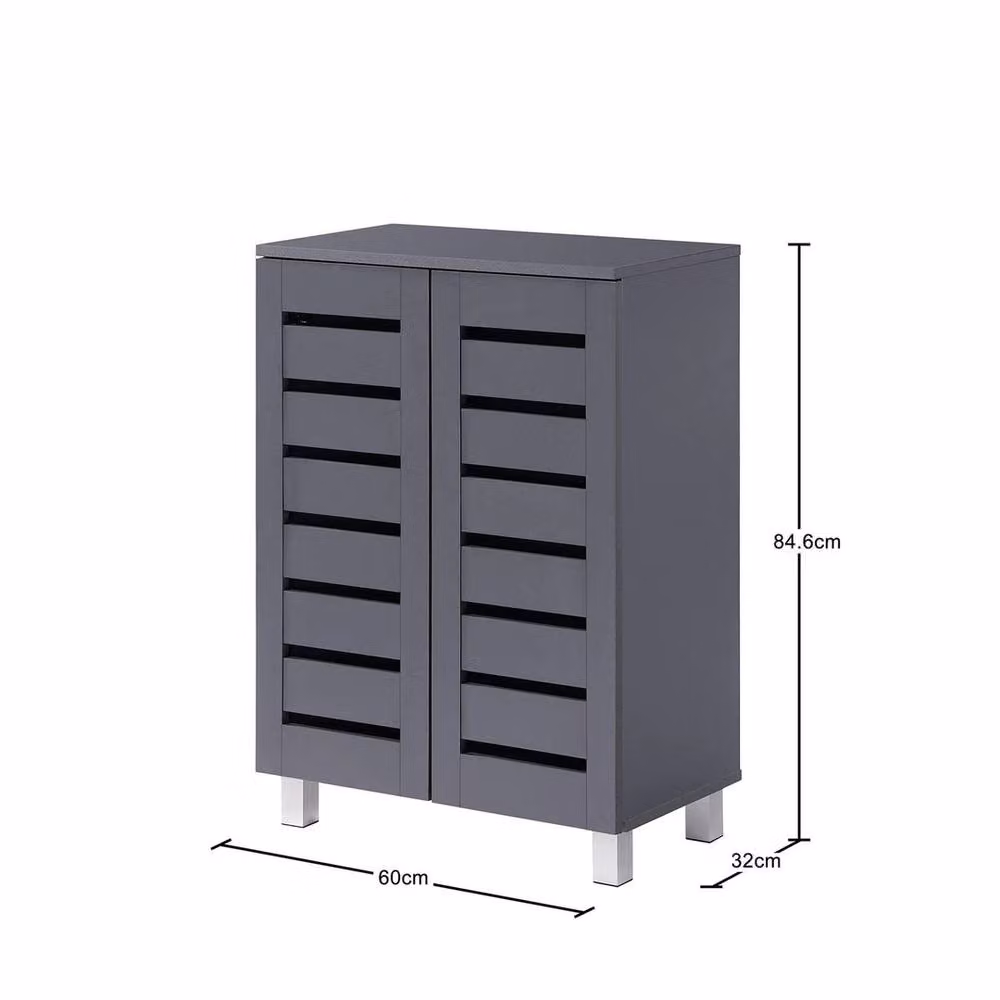 FORGEVIO Grey Modern 4 Tier 2 Door Shoe Storage Cabinet with Internal Shelves – 2