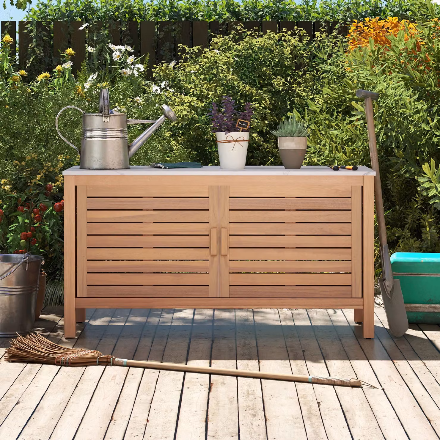 Costway 2-Door Acacia Wood Patio Storage Cabinet in Natural – 3