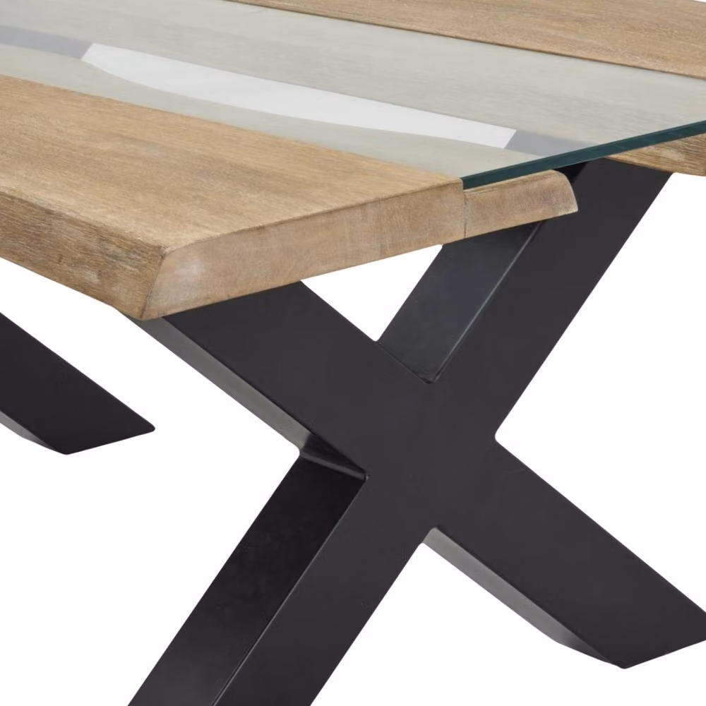 Wyld Haus Vouvant Live Edge Mango Wood and Glass Coffee Table with Black X Frame Base in Natural, W/D/H: 70 x 45 x 39.6 cm – 5