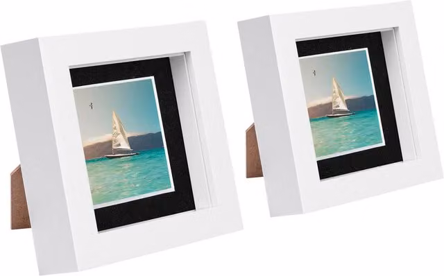 Nicola Spring Pack of 2 Square 3D Box Photo Frames in White and Black with 2x2 inch Mount