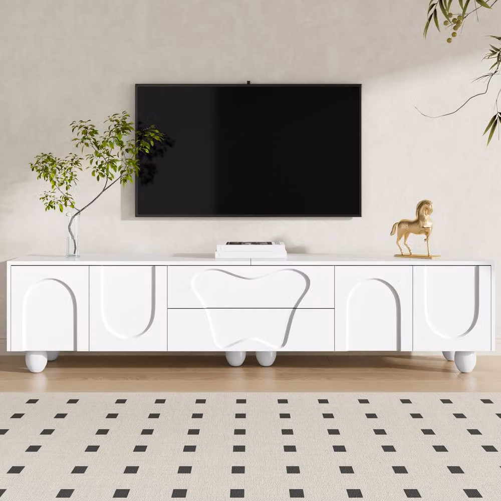BTM Minimalist White TV Cabinet with Media Compartments, W/D/H: 180 x 40 x 42 cm – 2