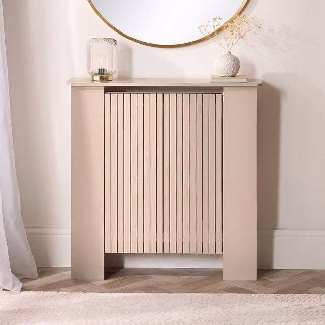 OHS Ribbed Small Radiator Cover in Sand Beige Matt MDF, W/D/H: 82 x 19 x 78 cm