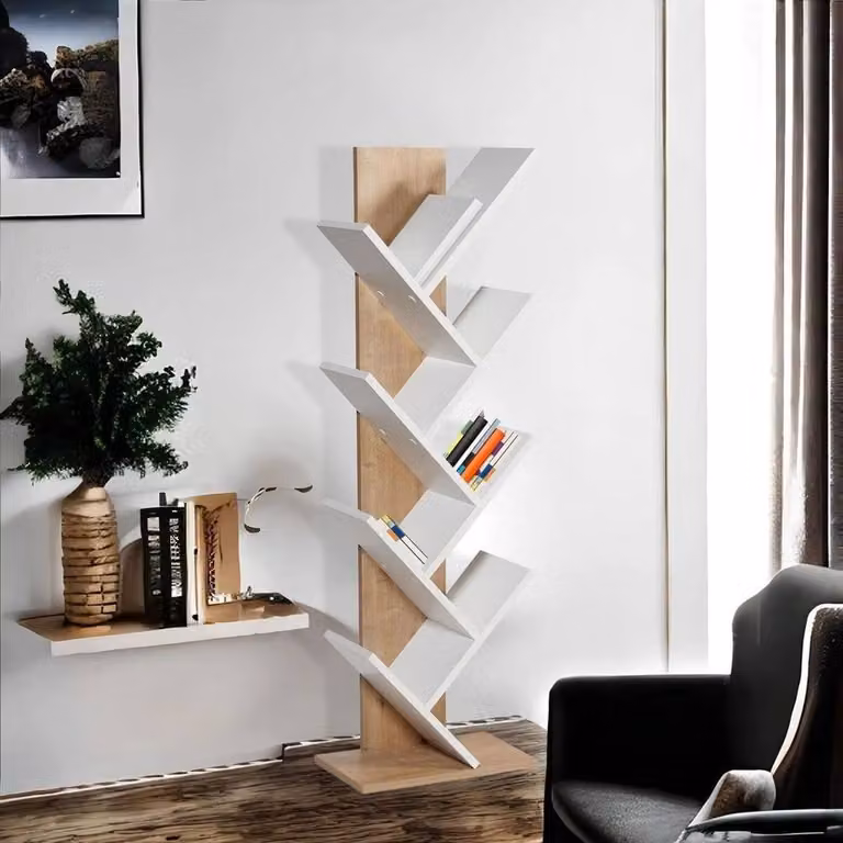 CALICOSY TUVAL Bookcase in Light Oak and White Finish, H: 129.8 cm
