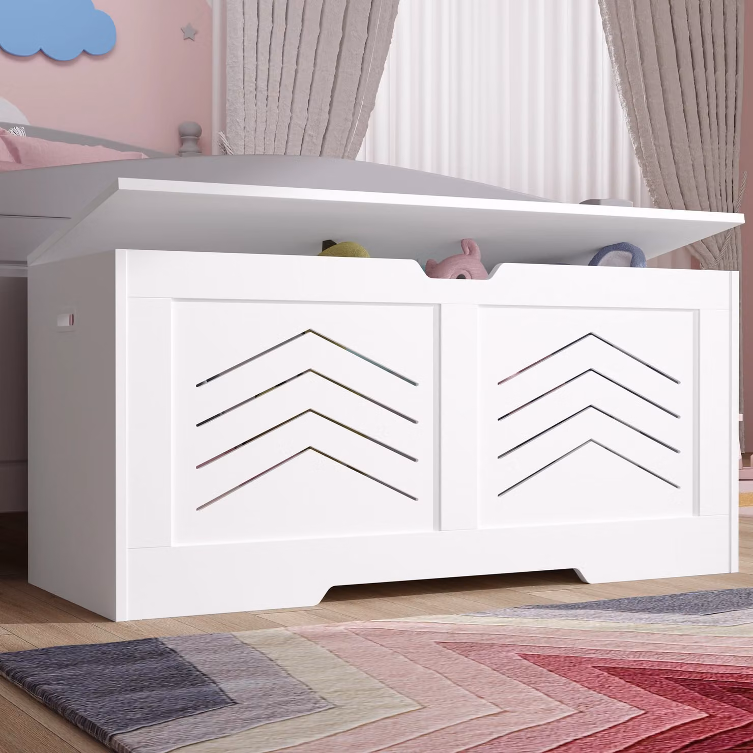 DHS White Modern Toy Box and Storage Bench with Soft Close Lid, W/D/H: 100 x 40 x 48 cm