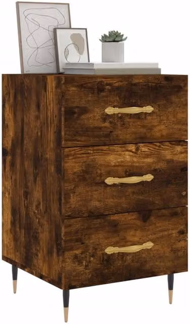 Berkfield Home Modern Bedside Cabinet in Smoked Oak Brown, W/D/H: 40 x 40 x 66 cm