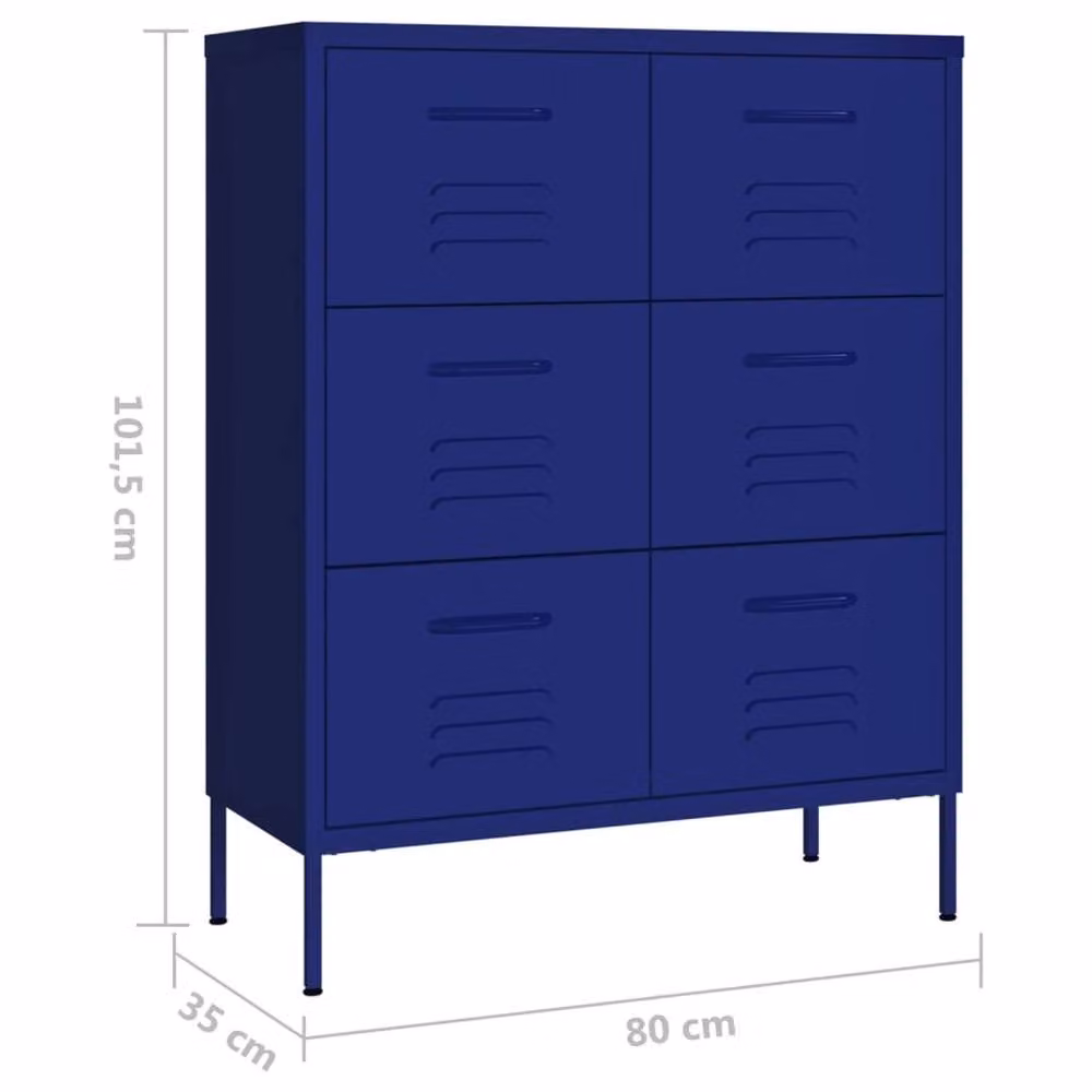 Berkfield Home Navy Blue Metal Drawer Cabinet W: 80 cm, D: 35 cm, H: 101.5 cm – 4