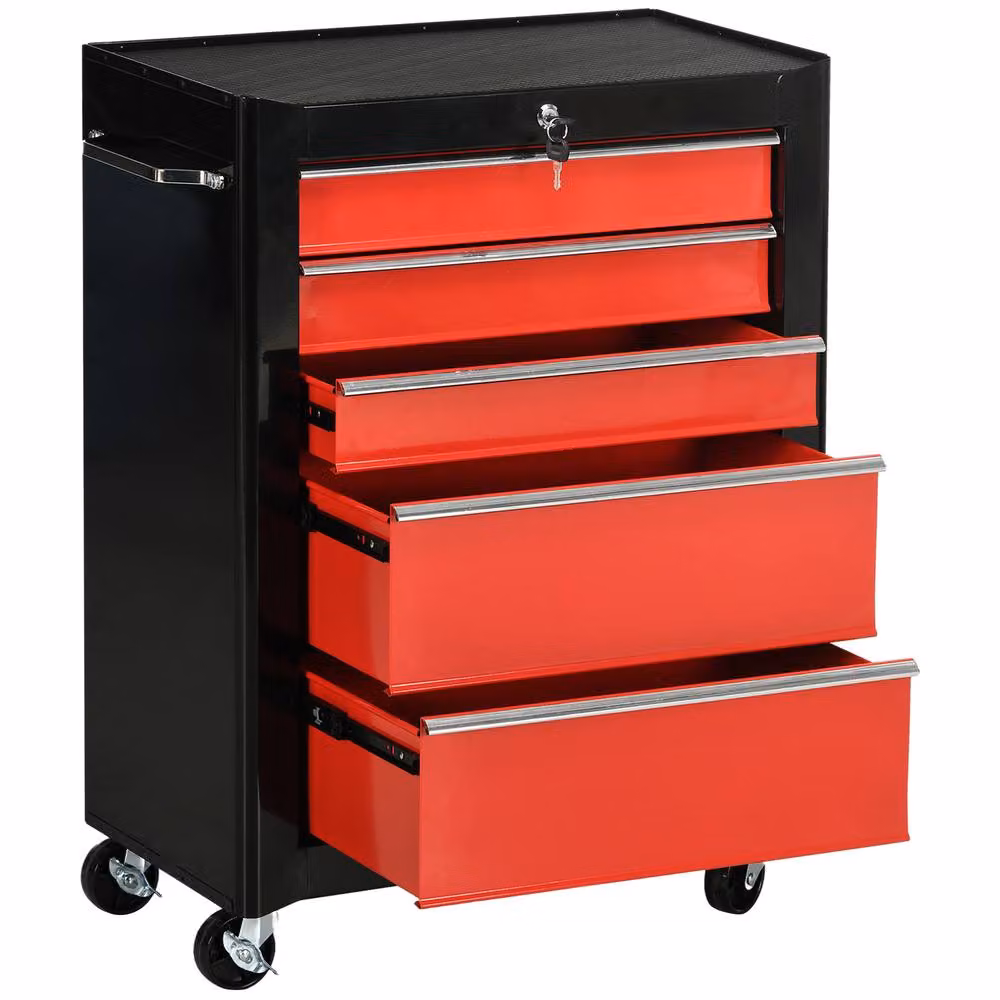 STILVORA 5-Drawer Steel Tool Chest with Wheels and Lock, Red – 4
