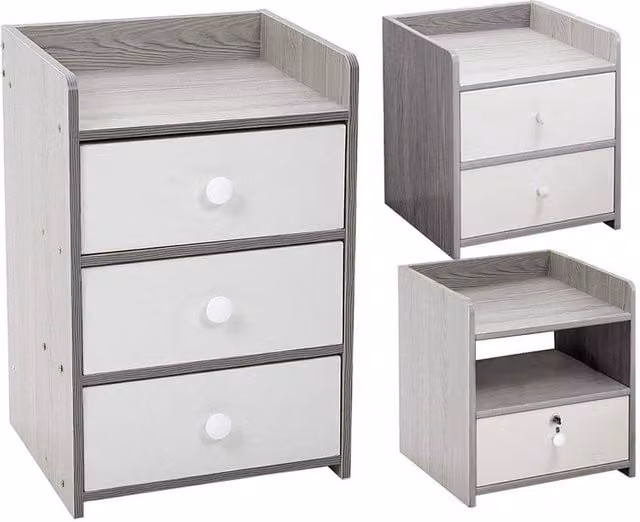 FORGEVIO Classic 3 Drawer Bedside Cabinet in Grey