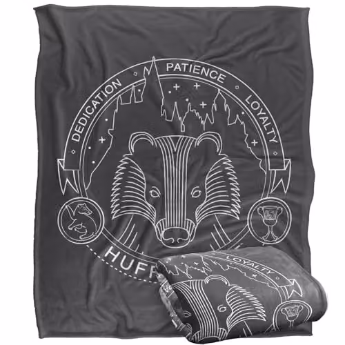 Warner Bros. Harry Potter Hufflepuff Line Art Badge Super Soft Fleece Throw Blanket, Multicolour, W: 152 cm, D: 127 cm