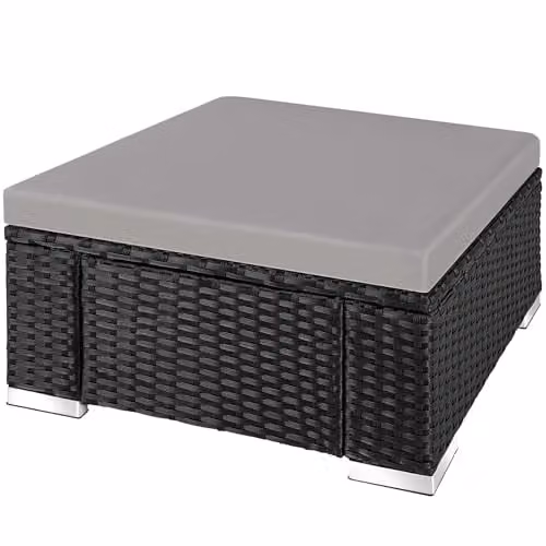 tectake Bitonto Rattan Footstool in Black and Grey