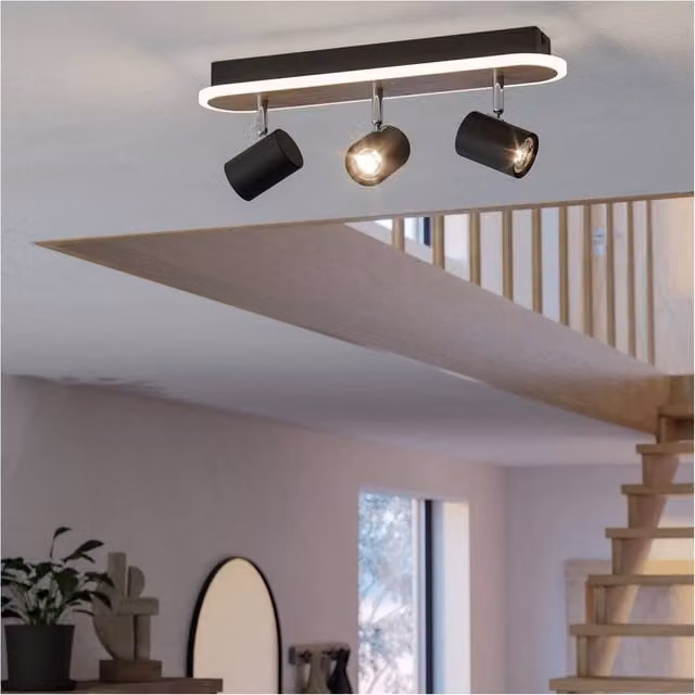 Loops Modern Triple LED Ceiling Spotlight in Black and Brown with Adjustable Metal Lamps with Bulbs Included – 1