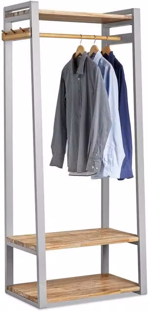 Statement Furniture Florence Open Wardrobe with Acacia Shelves and Rail, Grey, H 188 x W 80 x D 48 cm – 5