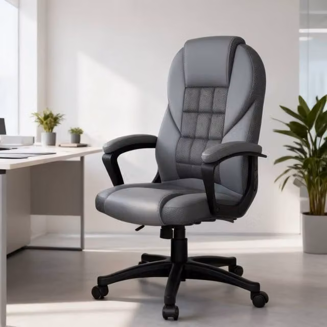 ERGOVEXA Modern Executive Swivel Office Chair in Charcoal Grey Faux Leather
