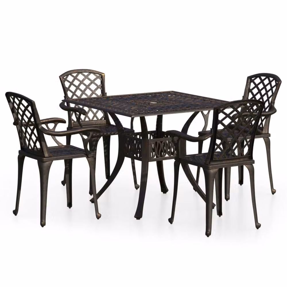Berkfield Home 5 Piece Cast Aluminium Bistro Set in Bronze and Brown – 2
