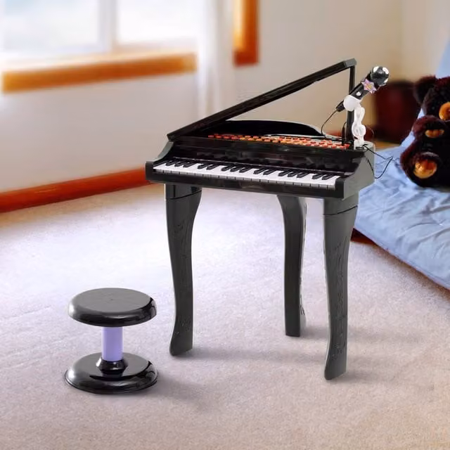 HOMCOM 37 Key Musical Mini Electronic Keyboard with Microphone and Stool, Black