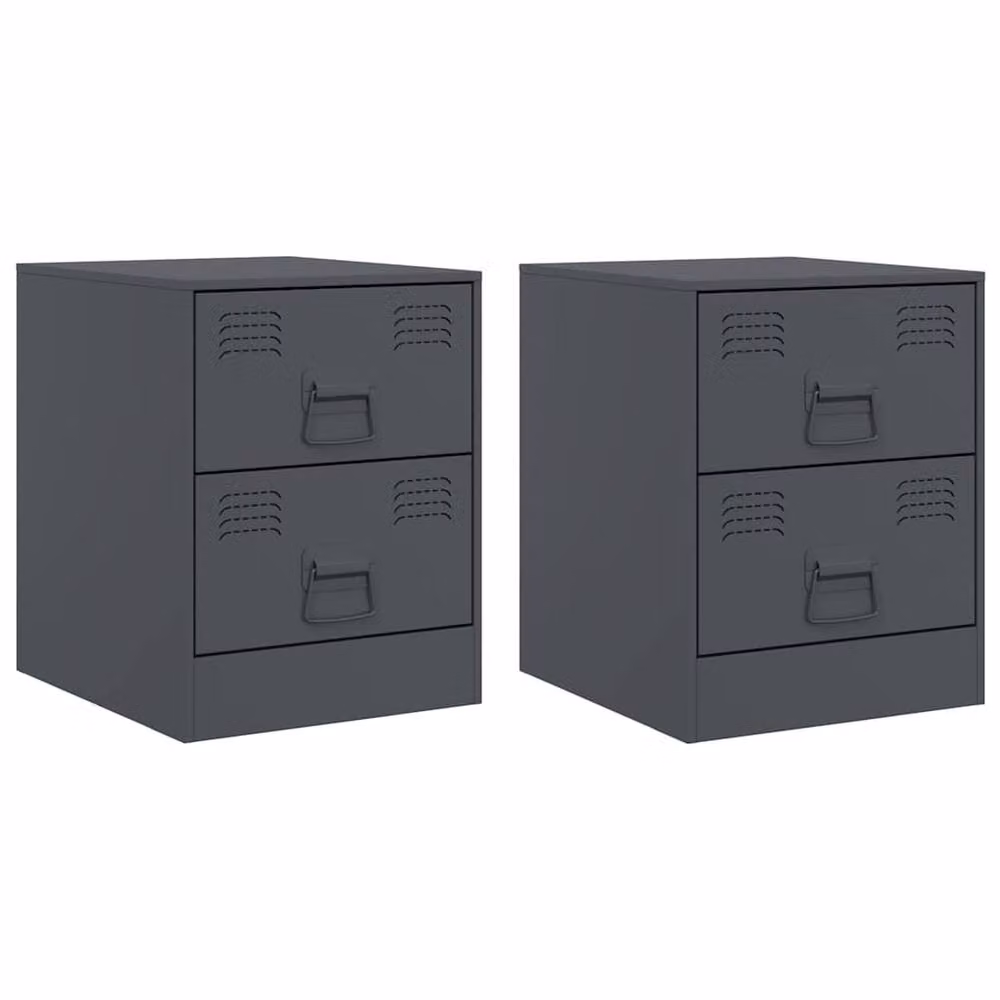 Berkfield Home Durable Metal Bedside Cabinets, 2 Pack, Anthracite Grey, W/D/H: 34.5 x 39 x 44 cm – 2