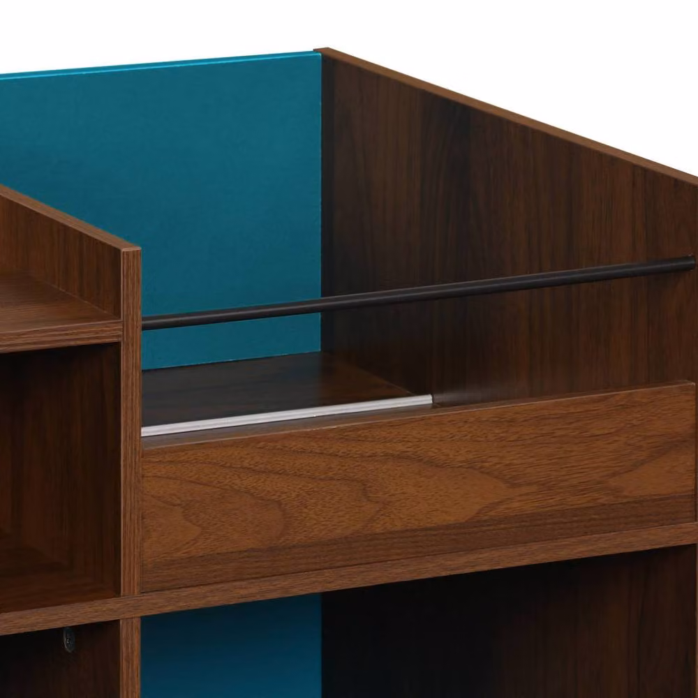 sweeek Vintage XL Retro Bicolour Vinyl Furniture with Wood Decor in Brown, Orange and Blue, W/D/H: 130 x 50 x 80 cm – 3