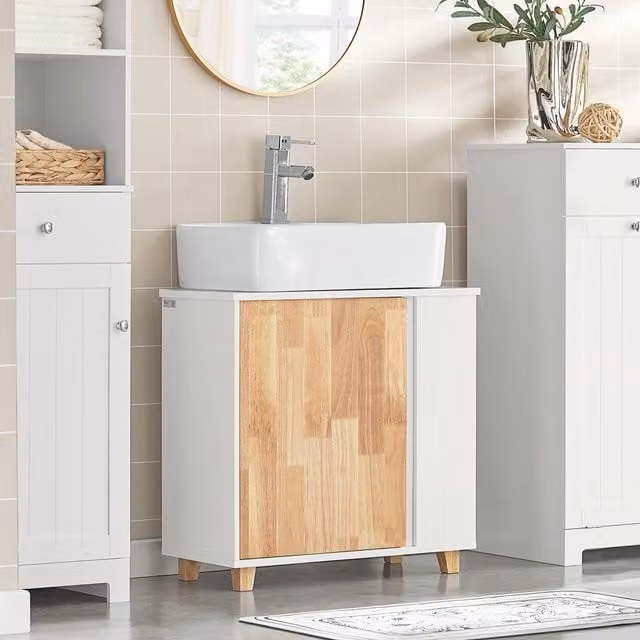 SoBuy White Under Sink Bathroom Vanity Unit with Hinged Doors and Internal Shelves