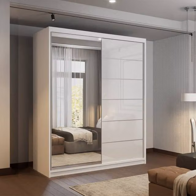 Sliding Wardrobes 4U Fusion High Gloss White Sliding Mirror Door Wardrobe W180cm x H200cm