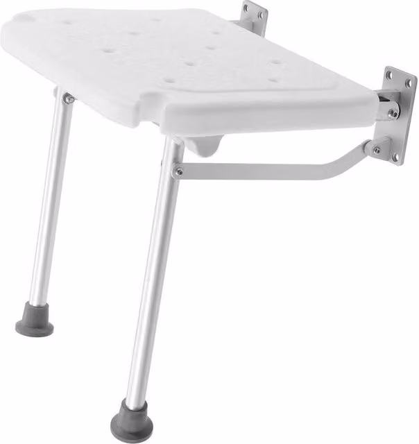 FORGEVIO Wall Mounted Folding Shower Seat in White with Non-Slip Plastic Seat and Metal Frame – 1
