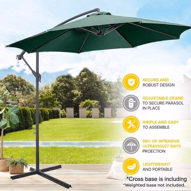 Havendro 3m Tilt Aluminium Garden Parasol in Green with UPF 50+ Polyester Canopy – 1