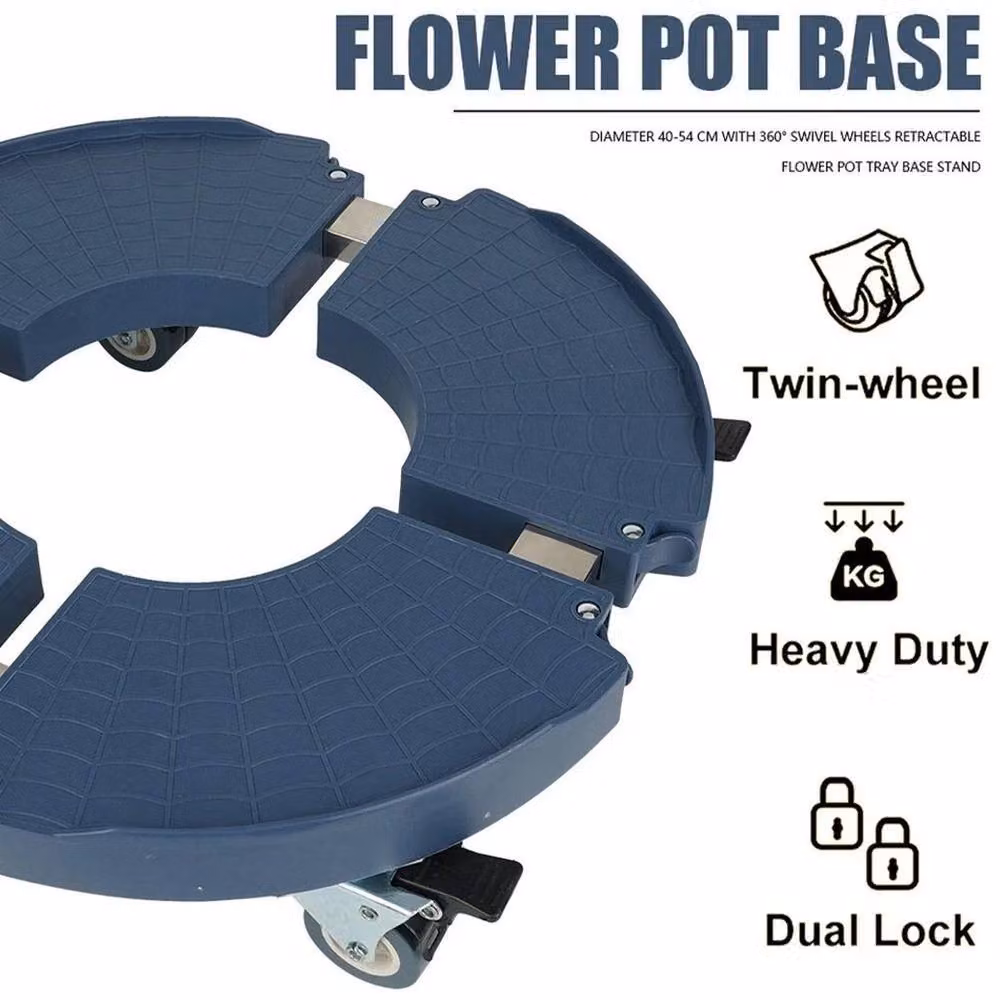 KORVIXA Blue Plastic Plant Pot Trolley Mover Stand on Wheels – 3