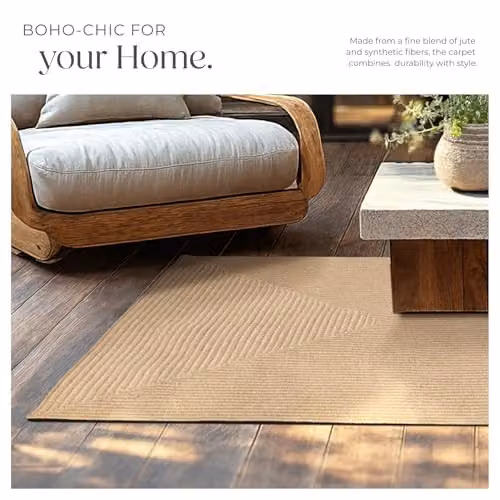 tectake Boho Style Woven Jute and Polyester Blend Area Rug, Brown, Black and Beige, W/L: 120 x 170 cm – 3