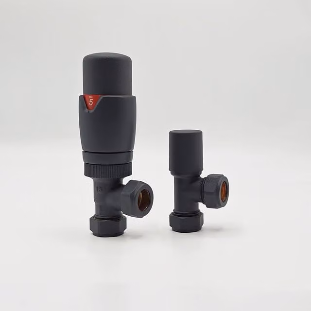 Lux Heat Matt Anthracite Grey Thermostatic Valve Set with Thermostat Included