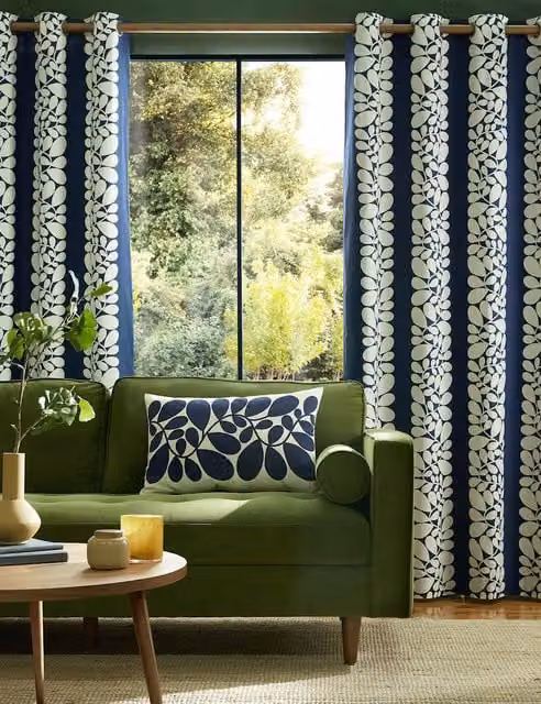 Orla Kiely Sycamore Stripe Pure Cotton Eyelet Curtains, Blue Mix, H: 183 cm x W: 117 cm