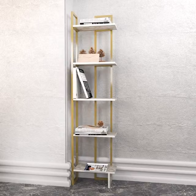 Decorotika Alice Corner Bookshelf in Gold and White