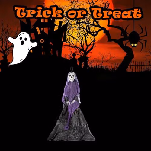 VFM e-Store 7ft Hanging Skeleton Halloween Decoration in Purple and Orange – 4