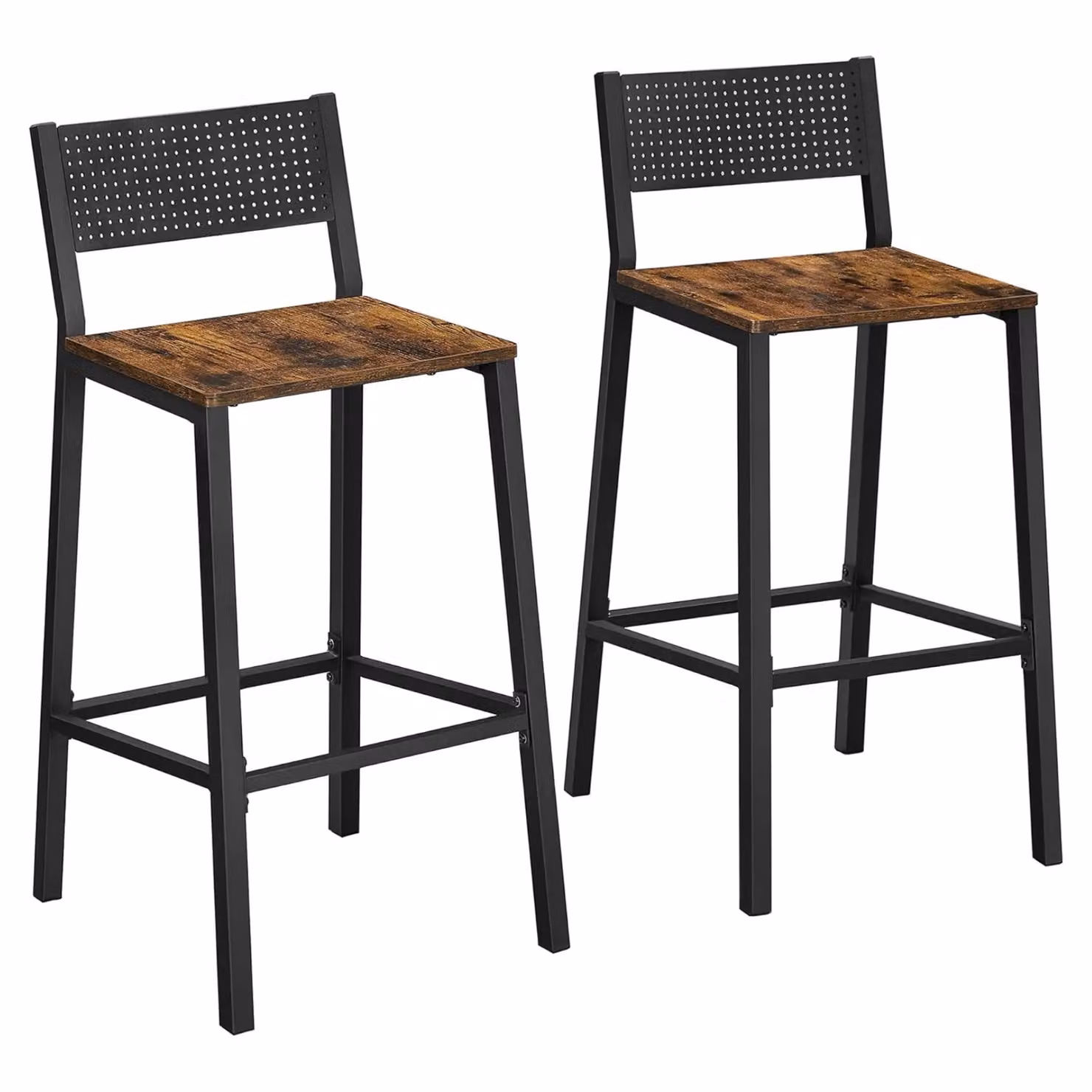 Rafaelo Mobilia Set of 2 Industrial Breakfast Bar Stools with Footrest and Backrest in Brown and Black – 4