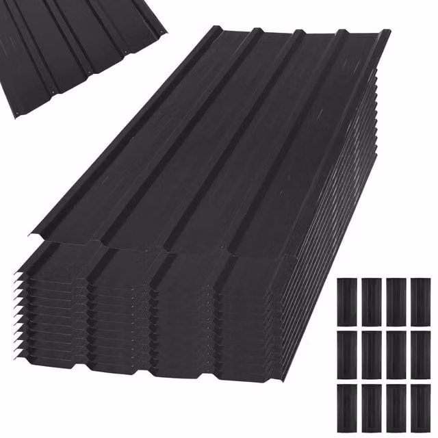 FLAVORA 12 Pack Corrugated Galvanised Metal Roof Sheets in Black, W: 52 cm, L: 1000 cm