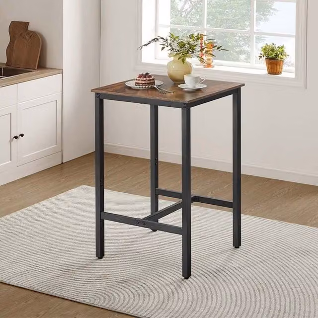 VASAGLE Industrial Square Bar Table with Heavy Duty Steel Frame in Brown