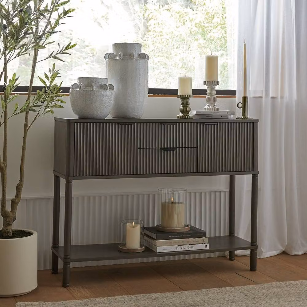 Lemon Pavilion Reed Collection 2 Drawer 2 Door Console Table, Brown, W: 106 cm, D: 30 cm, H: 80 cm – 3