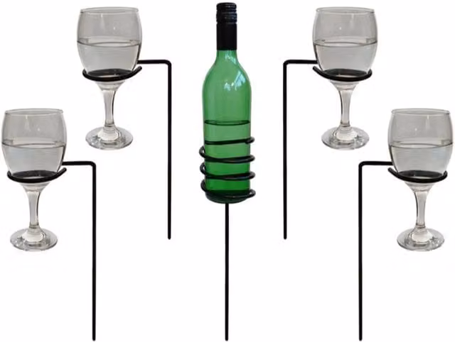 Garden Pride Freestanding Outdoor Drinks Holder for Wine Bottles and Glasses in Green and Black