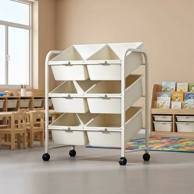 Kelvenix Double Row Mobile Office Storage Cart in White Metal and Plastic