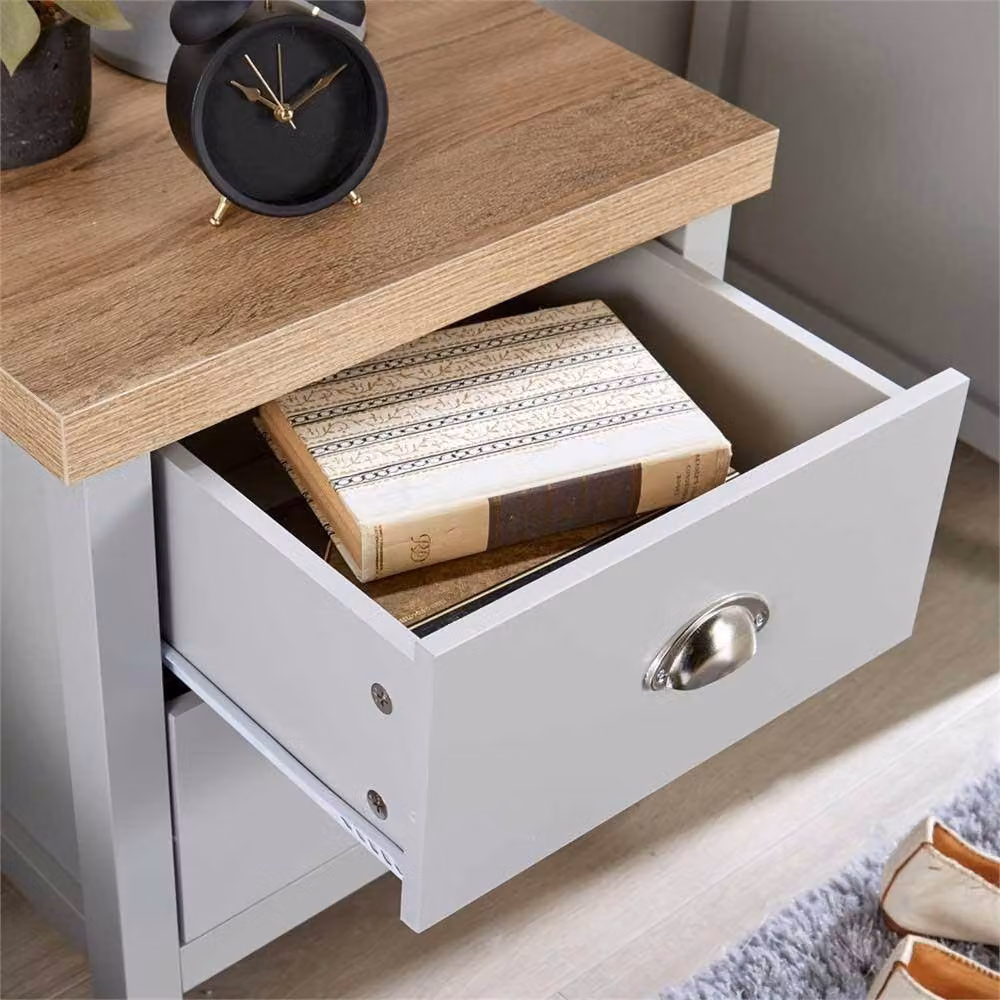 SPETLEK 2 Drawer Bedside Cabinet Lamp Side Table in Grey – 2