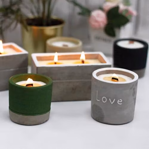 Ancient Wisdom Large Round Patchouli & Dark Amber Triple Wood Wick Soy Wax Concrete Candle in Grey – 3