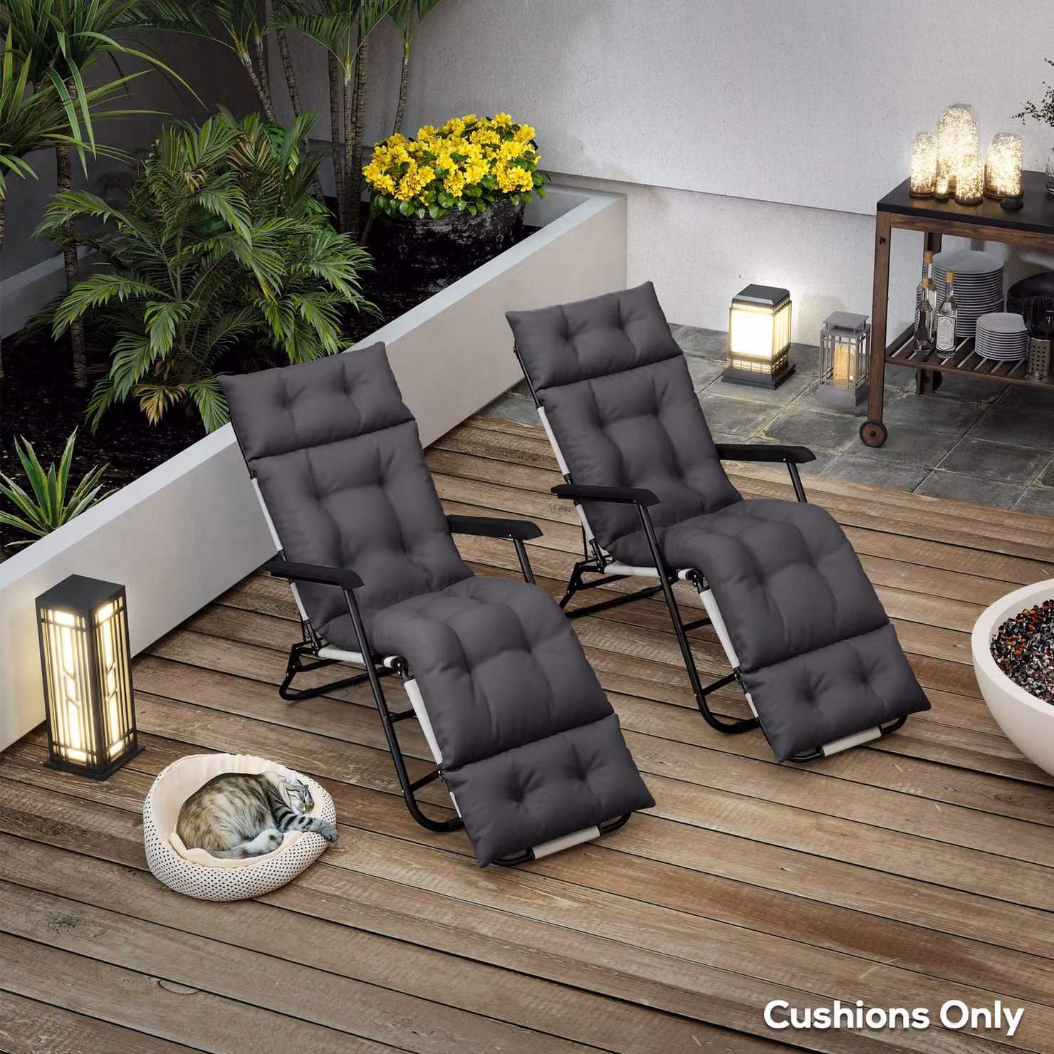 Outsunny Set of 2 Dark Grey Sun Lounger Replacement Cushions, W: 190 cm, D: 56 cm, H: 10 cm – 8